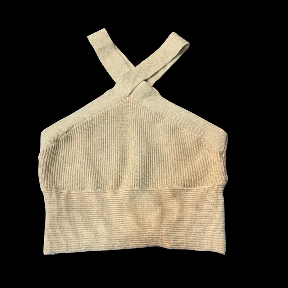Abercrombie & Fitch Cream Ribbed Halter Cross-Back Crop Tank. Used